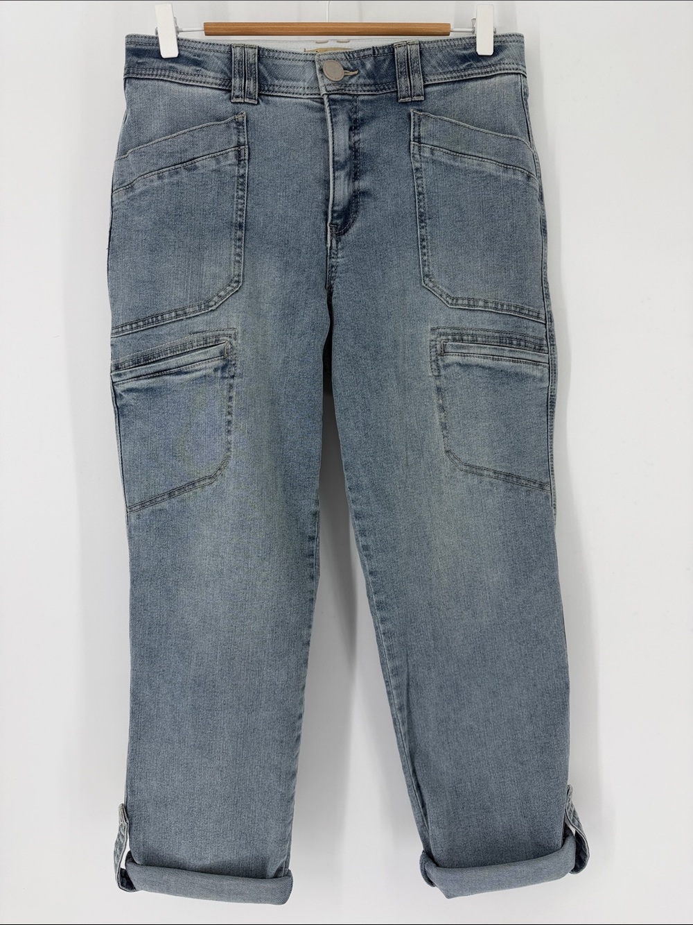 Democracy Size 10 Light Wash Utility Cargo Jeans Convertible Cuff